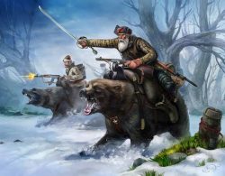 Cartoon of the legend of Russian bear cavalry