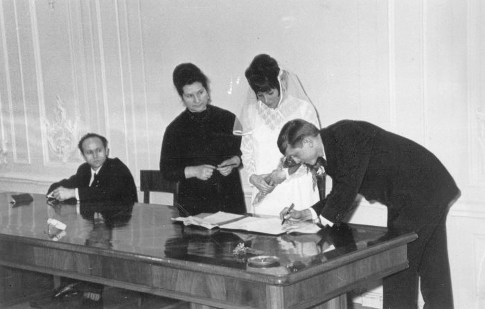 My husband's grandparents' wedding in February 1969, in Wedding Palace No.2, Kirochnaya Street, Saint Petersburg