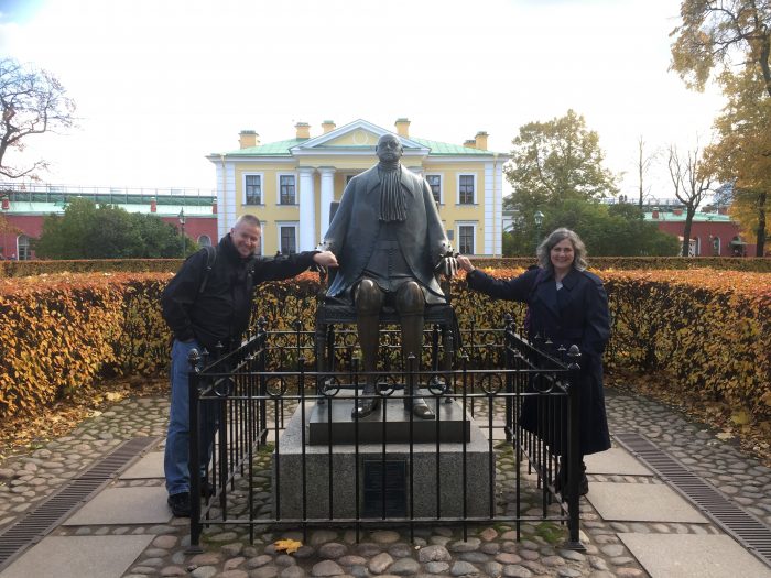 My parents with the statue!