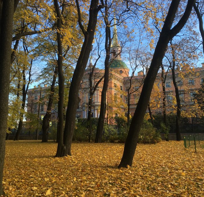 Mikhailovskii Castle, as seen from inside the garden