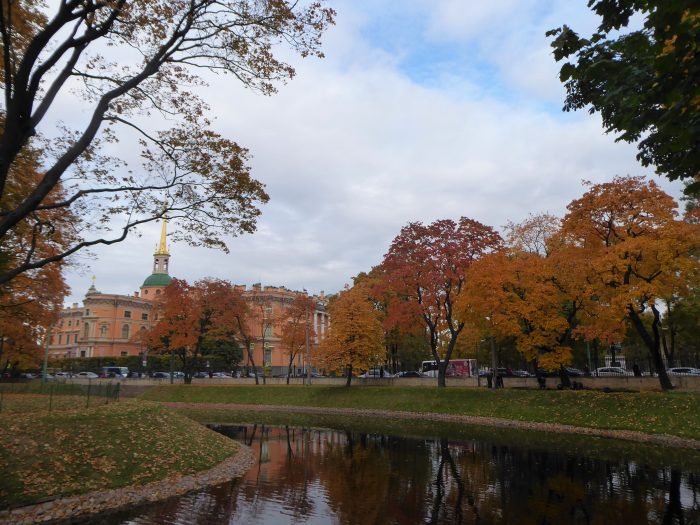 Mikhailovskii Castle, as seen from inside the garden